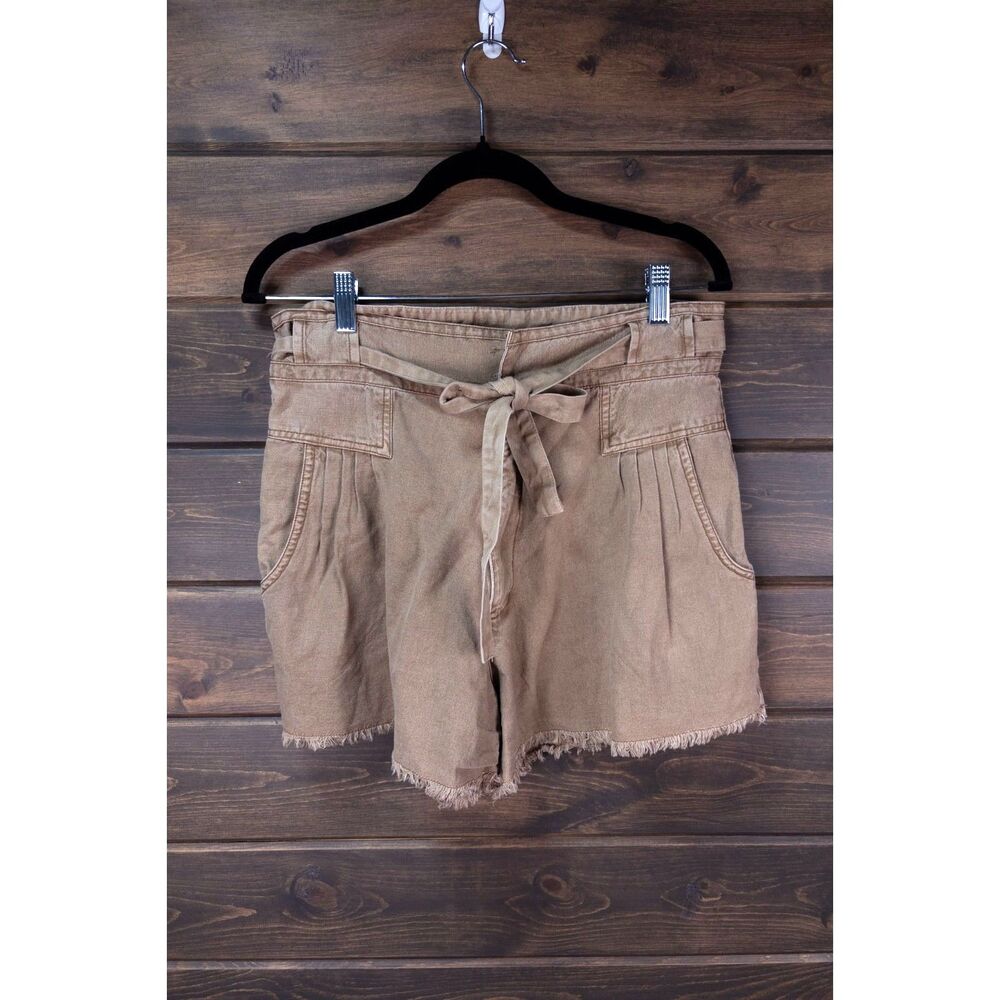 Free People FP One Brown Cotton Raw Hem Tie Waist Shorts Size 12 Boho Utility